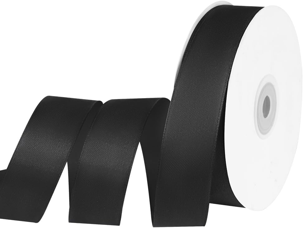 1" x 50 Yards Satin Ribbon - Black Silk Ribbon with Spool - Ideal for Gift Wrapping, Floral Bouquets, Crafts, Wedding Party Decorations, Christmas and Sewing Projects