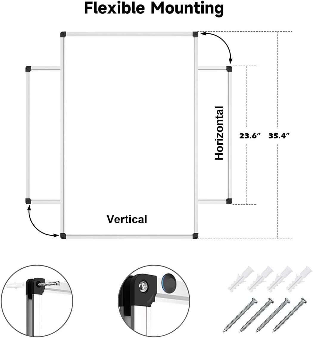 XBoard Magnetic Whiteboard 36 x 24 Inch, Dry Erase White Board for Wall with Marker Tray 3' x 2' | Aluminum Frame Message Presentation Board for Home School & Office