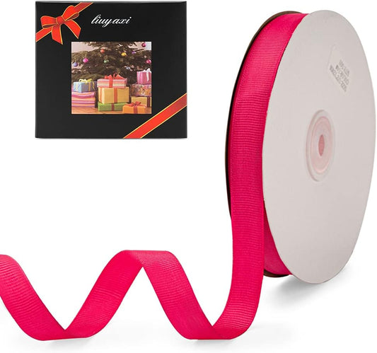 LIUYAXI 5/8" X 50 Yards Solid Hot Pink Grosgrain Ribbon, Perfect for Crafts, Wedding Decor, DIY Hair Accessories, Sewing, Gift Package Wrapping and More