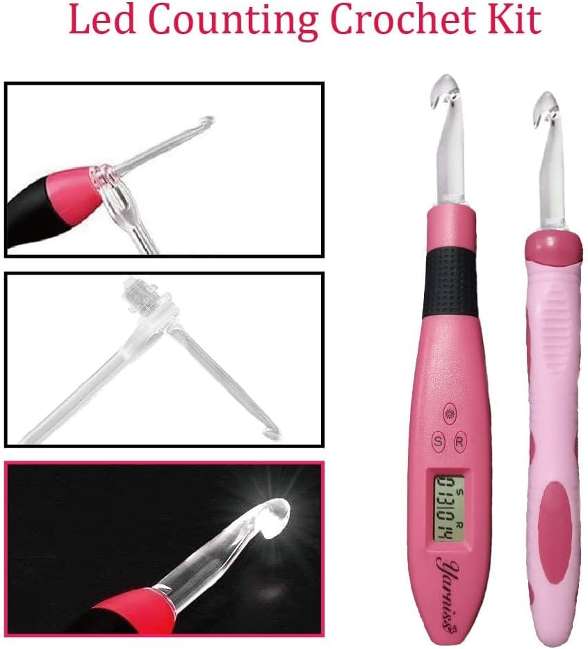 Yarniss 17 Size Counting Crochet Hooks Set, Light Up Crochet Hooks for Stitch & Row Counter