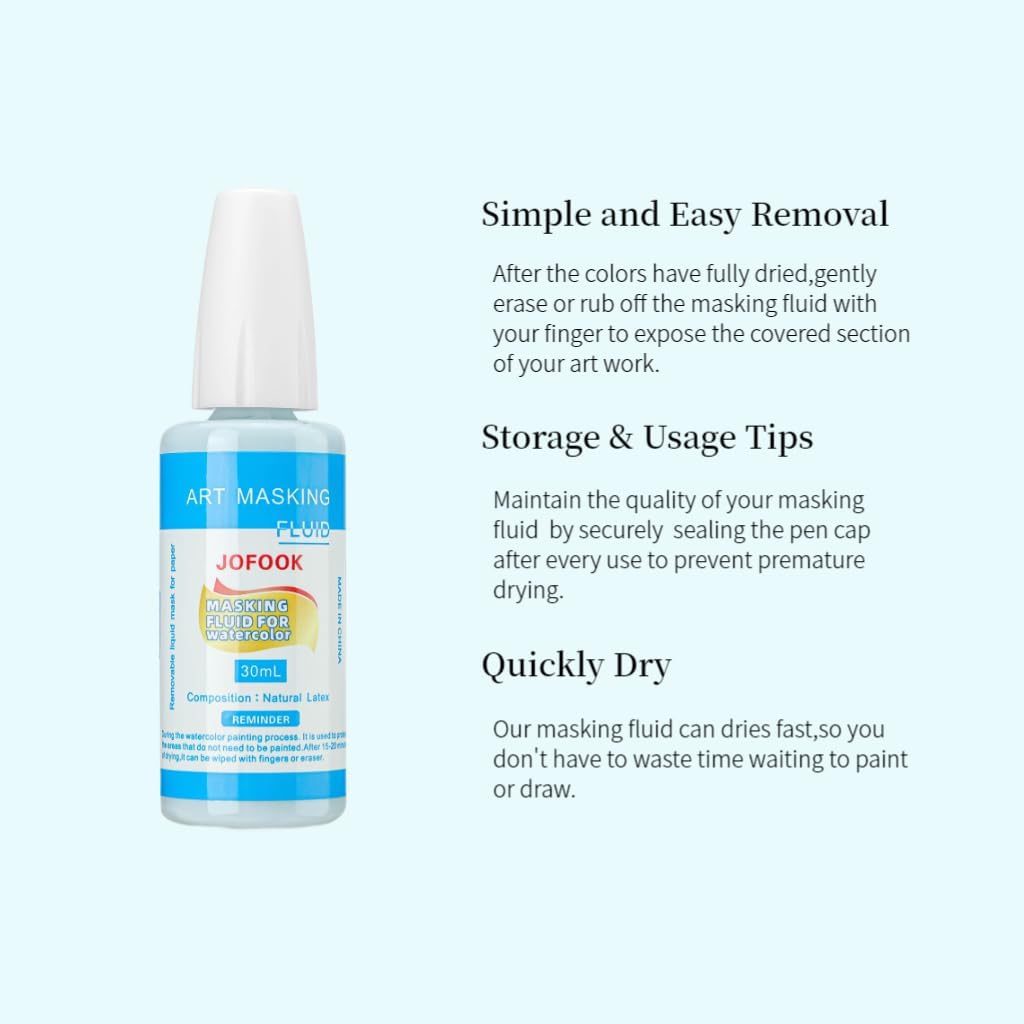 Easy Peel Art Masking Fluid For Watercolor Painting - 30ml(1.01-oz) Liquid Masking Fluid Pen For Ink - Watercolor - Gouache Painting & Illustration,Drawing Gum Professional Medium