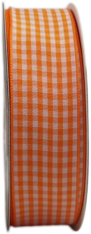 Micomon Orange Gingham Plaid Checked Ribbon 25 Yard Each Roll 100% Polyester (1", Orange)