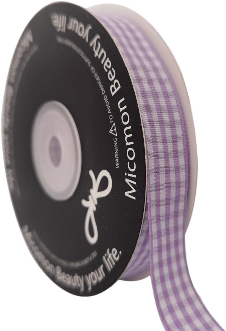 Purple Gingham Plaid Checked Ribbon 25 Yards Each Roll 100% Polyester (5/8",Purple)