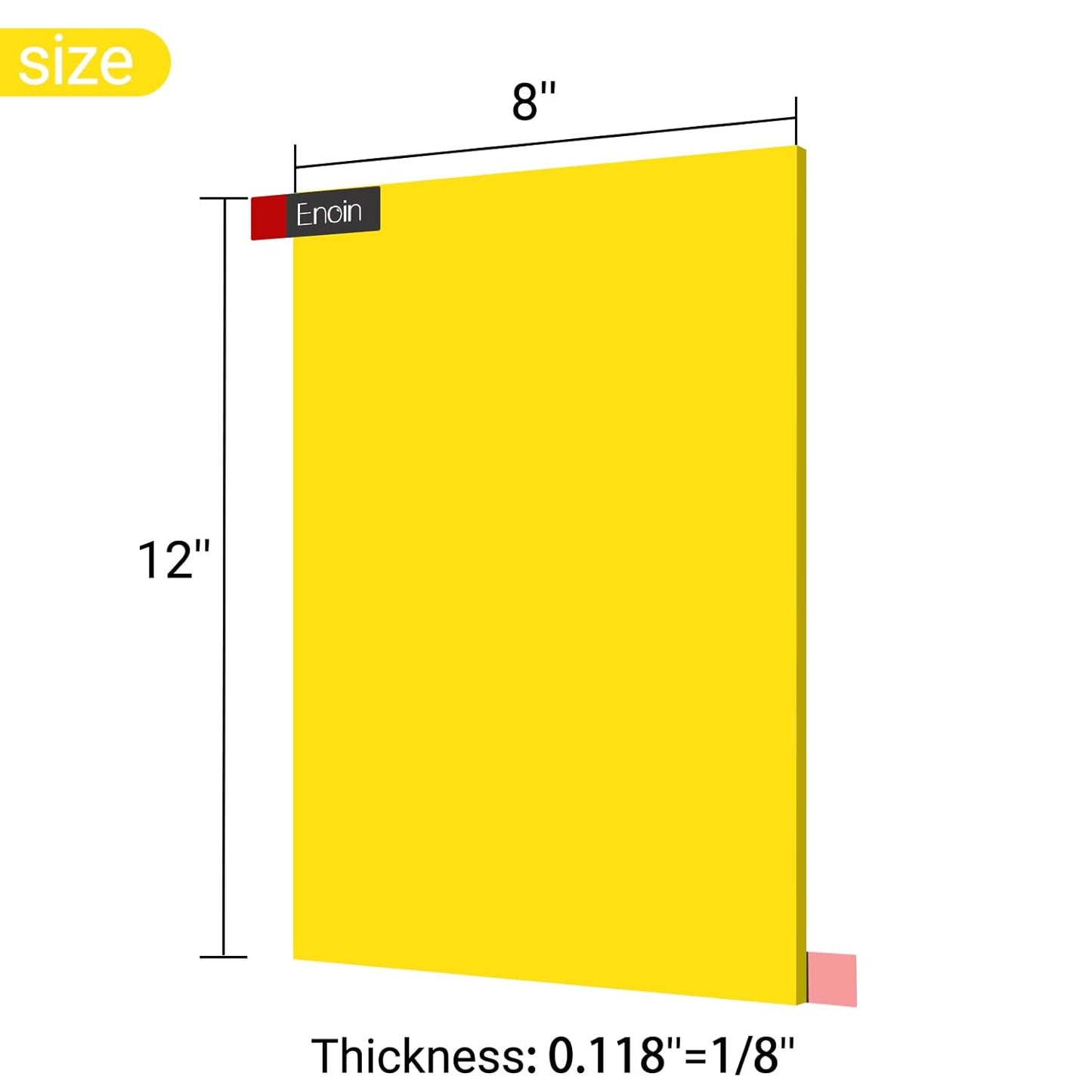 Enoin 2 Pack 8x12 Inches Yellow Non Transparent Acrylic/Plexiglass Sheet 0.118'' 1/8 Thick, Plastic Sheet Colored Board Panel for Glass, DIY, Painting, Art Craft