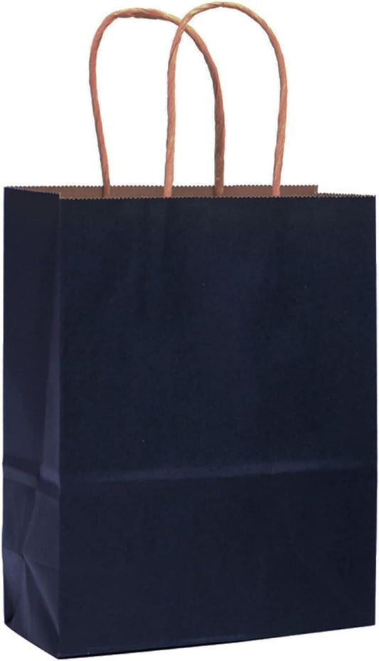 qiqee 32-Packs Navy Blue Paper Gift Bags with Handles Bulk 7.6"x4.75"x10.5" Medium Size Gift Bags Multiple Uses