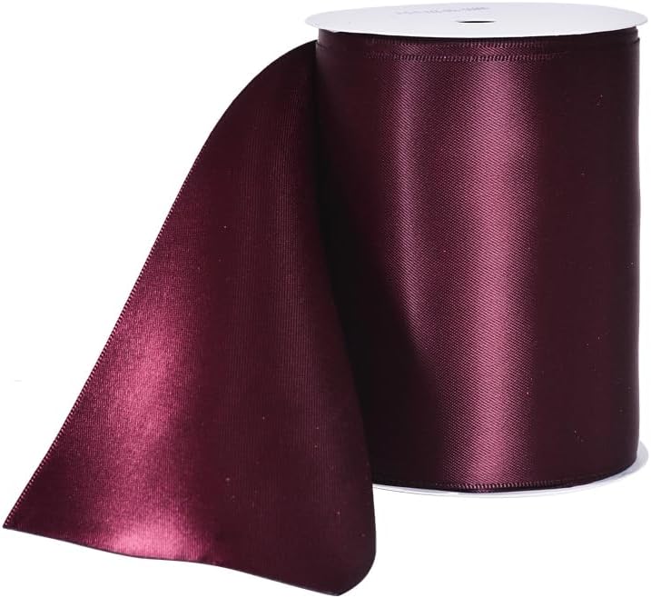 YAMA Burgundy Double Faced Satin Ribbon, 4 Inch 5 Yards, Great for Crafts Bows Flower Bouquet Wedding Home Decor Gift Wrapping