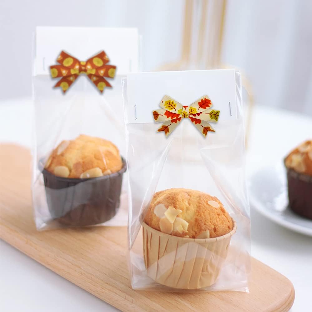 6 PCS Thanksgiving Fall Ribbons - 3/8'' Width Pumpkin Orange Satin Metallic Words Maple Leaves Craft Ribbons for Gift Wrapping & Decorations