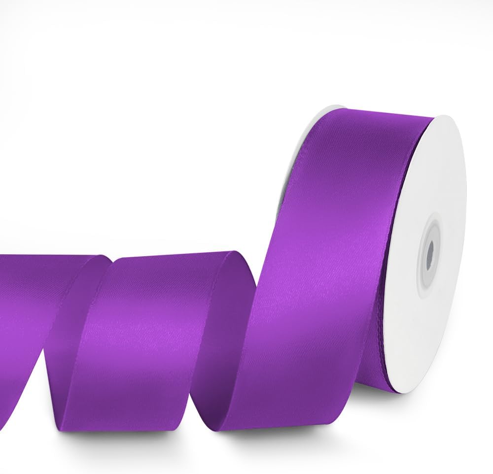 1-1/2" x 50 Yards Satin Ribbon - Purple Silk Ribbon with Spool - Ideal for Gift Wrapping, Floral Bouquets, Crafts, Wedding Party Decorations, Christmas and Sewing Projects