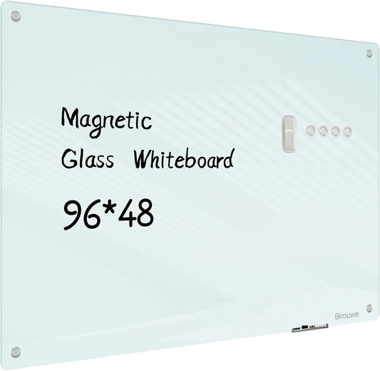 Magnetic Glass Whiteboard - Glass Dry Erase Board 48"x96" Large Frameless Board for Walls Office School and Home