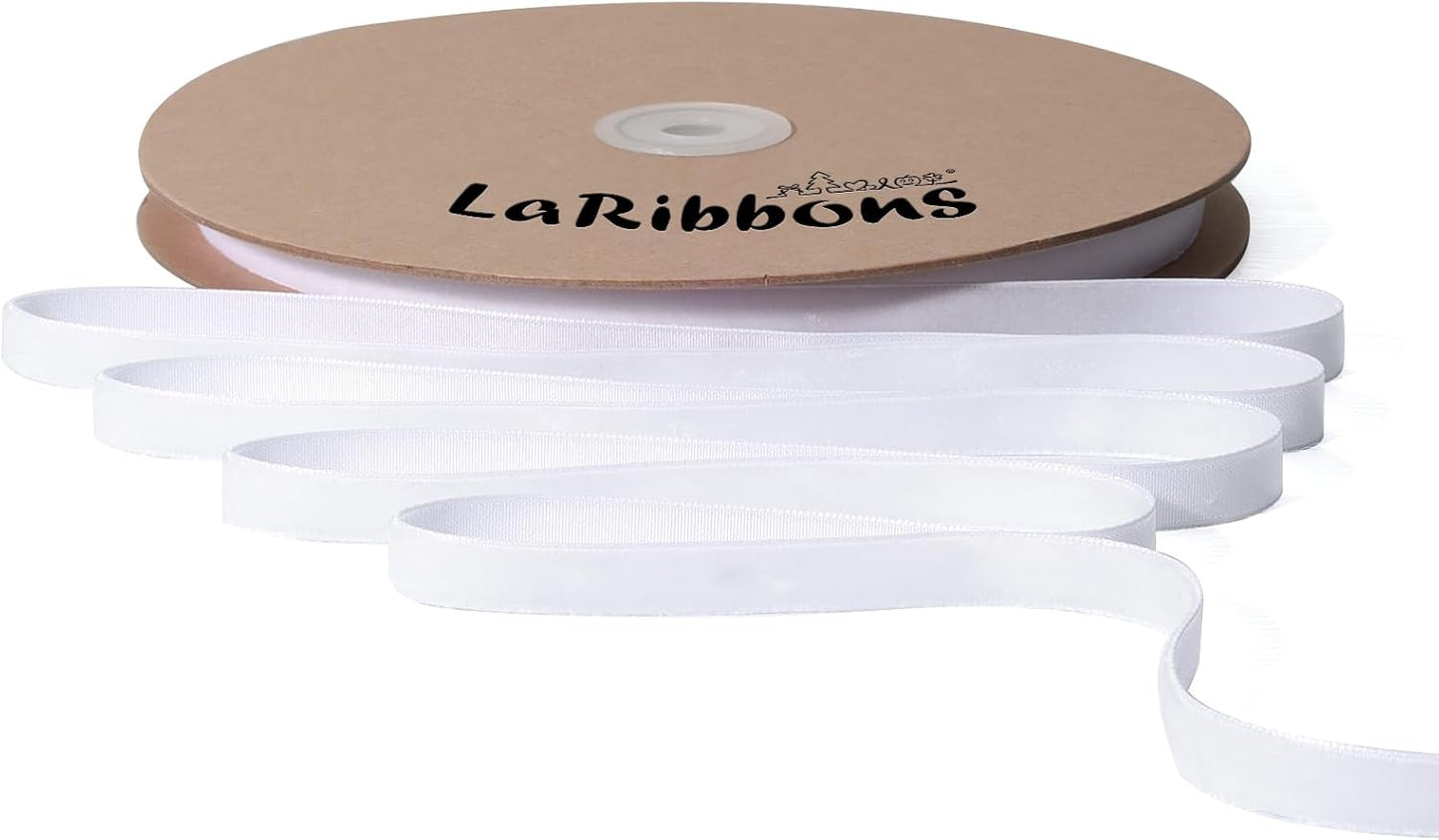 LaRibbons Thin Velvet Ribbon 3/8 Inch x 25 Yards, White Velvet Ribbon for Christmas Tree, Gift Wrapping, Wreath Bow, Outdoor Decoration