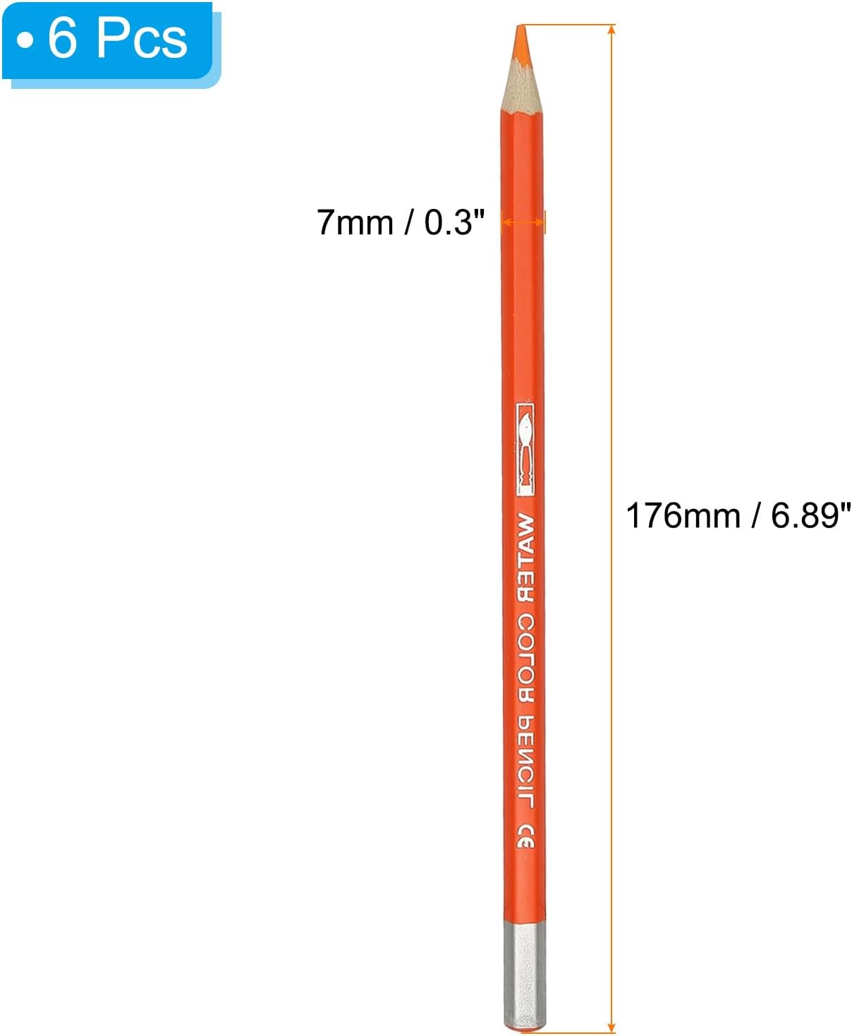 PATIKIL Watercolor Pencil, 6Pcs Water Soluble Pencils for Blending, Coloring, Sketch Drawing, Painting, Orange