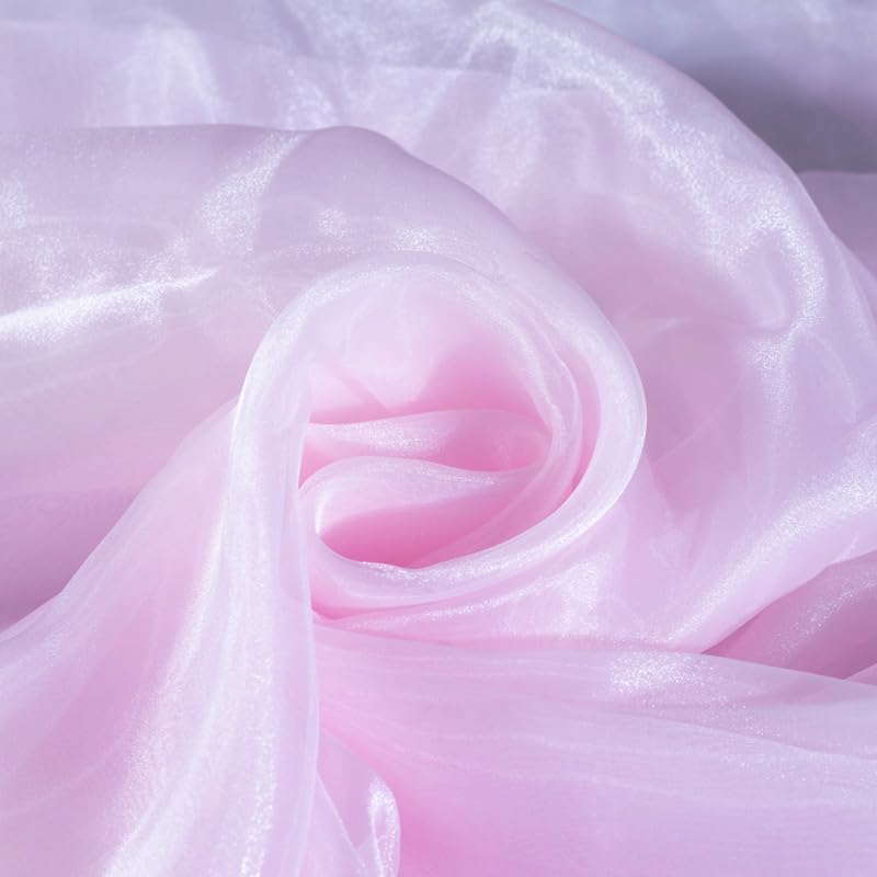 Fynite Baby Pink Organza Fabric by The Yard | 5 Yard Long | 44" Wide | Bridal Soft Sheer Organza Tulle for DIY Wedding Dress Fashion Craft Decorations