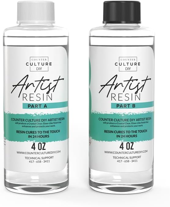 Counter Culture DIY Clear Artist Resin, 8 oz Kit, Art Epoxy Supplies for Metallic Stains Acrylic 100% Solids Easy Coat No VOCs Scratch UV Heat Resistant 500 Degrees…