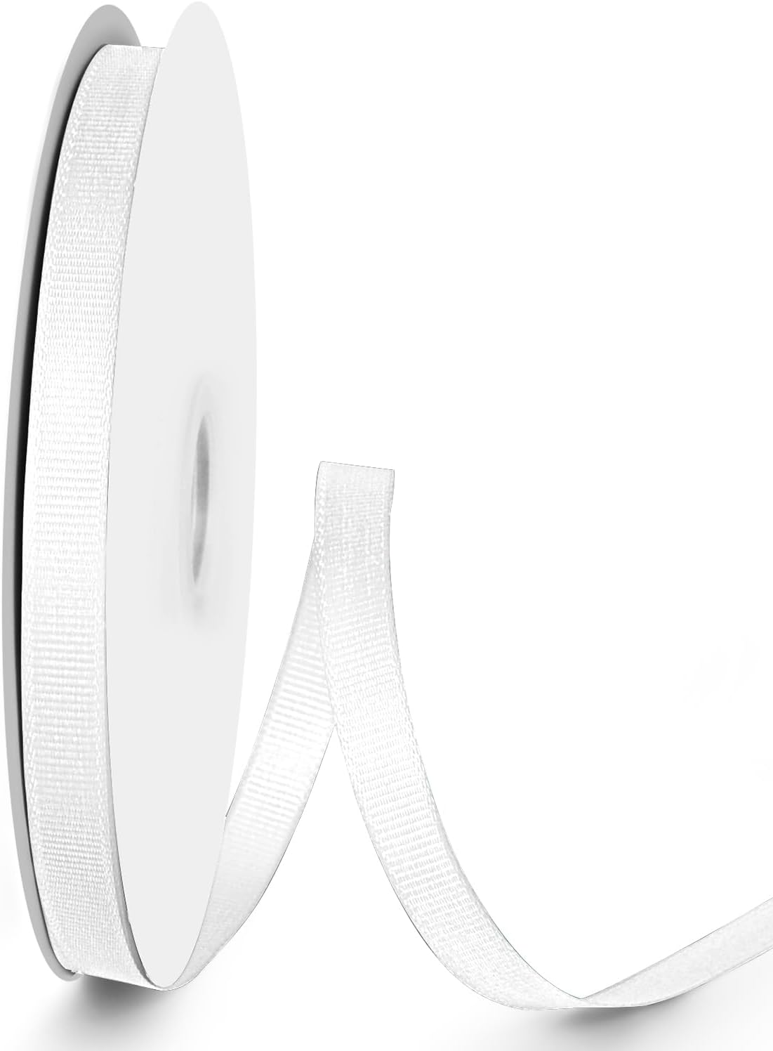 50 Yards 3/8 inch Grosgrain Ribbon, Solid Color Fabric Ribbon Perfect for Gift Wrapping, Wedding, Handmade Bows, Floral Bouquets and Party Decoration(White)