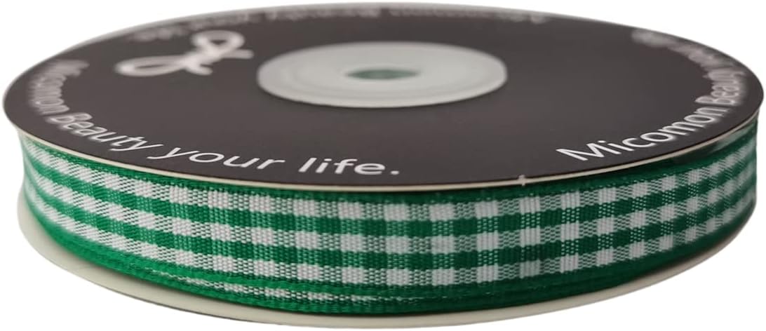 Green Gingham Plaid Checked Christmas Ribbon 25 Yard Each Roll 100% Polyester (3/8", Green)