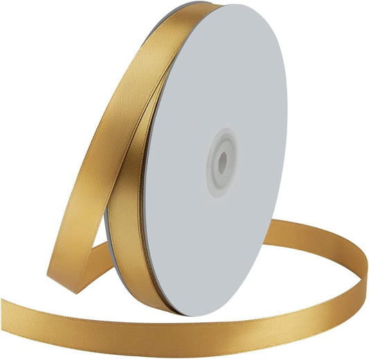5/8" Wide x 100 Yards Single Face Polyester Satin Ribbon, Satin Ribbon for Crafts, Gift, Hair Bows, Wedding Party Decoration, Bow Making & Other Projects (Champagne Gold)