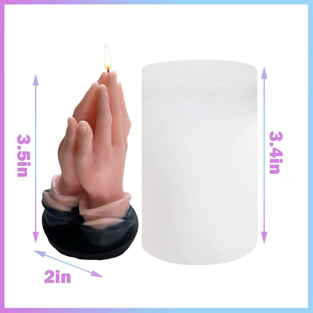 3D Hands Folded for Prayer Candle Silicone Mold Scented DIY Reisn Mold Gypsum Mould for Praying Blessing Candle Making Resin Soap Gifts Wax Aromatherapy Craft Supplies Home Halloween Decor