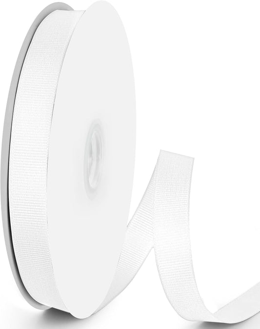 50 Yards 5/8 inch Grosgrain Ribbon, Solid Color Fabric Ribbon Perfect for Gift Wrapping, Wedding, Handmade Bows, Floral Bouquets and Party Decoration(White)