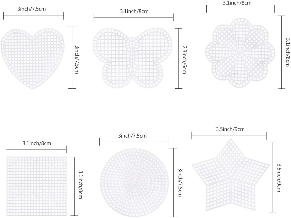 Pllieay 60-Piece Mesh Plastic Canvas Kit - 6 Shapes, 3-Inch Clear Canvas, 12 Colors Acrylic Yarn and Tools for Embroidery, Knit and Crochet Projects