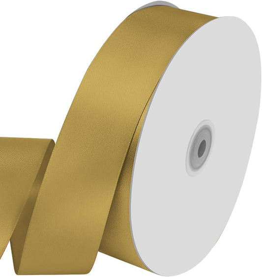 1-1/2" Wide x 100 Yards Single Faced Polyester Golden Satin Ribbon, Perfect for Wedding, Gift Wrapping, Bow Making & Other Projects (Golden)