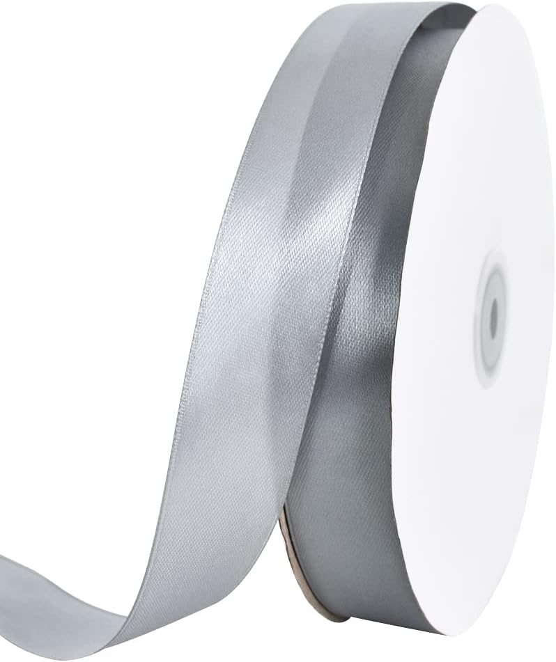 TONIFUL 1 Inch x 100yds Silver Satin Ribbon, Thin Solid Color Satin Ribbon for Gift Wrapping, Crafts, Hair Bows Making, Wedding Party Decoration, Invitation Cards, Floral Bouquets, Christmas