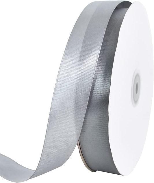 TONIFUL 1 Inch x 100yds Silver Satin Ribbon, Thin Solid Color Satin Ribbon for Gift Wrapping, Crafts, Hair Bows Making, Wedding Party Decoration, Invitation Cards, Floral Bouquets, Christmas