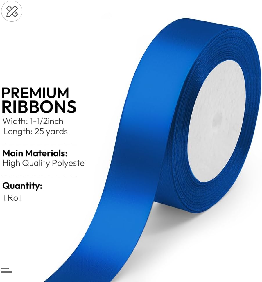 KMER LIFE Solid Color Royal Blue Satin Ribbon 1 Inches x 25 Yards, Ribbons Perfect for Crafts, Wedding Decor, Bow Making, Sewing, Gift Package Wrapping and More