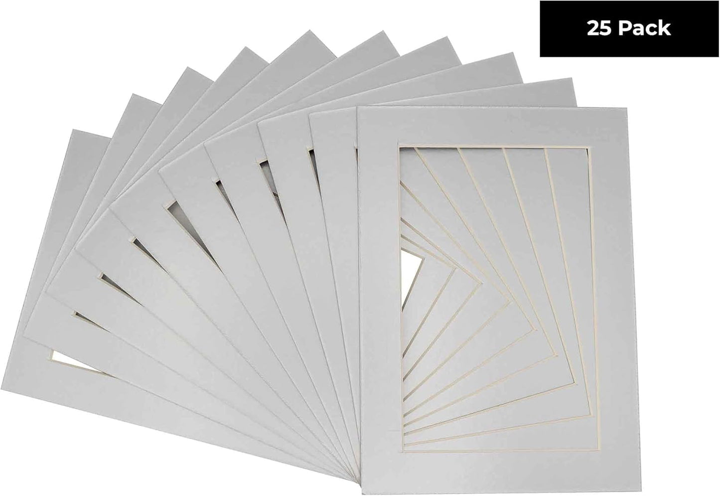 5x7 Mat for 8.5x11 Frame - Precut Mat Board Acid-Free Show Kit with Backing Board, and Clear Bags Metallic Silver 5x7 Photo Matte For a 8.5x11 Picture Frame Matboard for Framing, Pack of 25 Mats