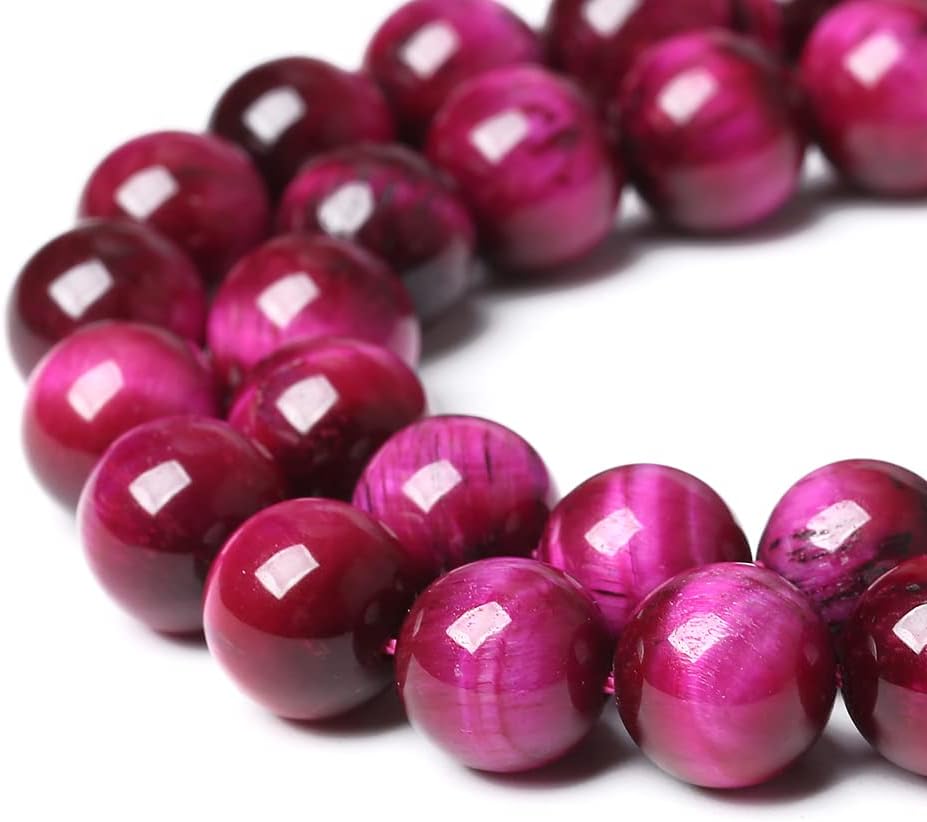 10mm 38pcs Natural Rose Red Tiger Eye Agate Stone Round Loose Beads for Jewelry Making Semi-Precious Beads DIY Bracelet Necklace (Rose Red Tiger Eye Stone, 10mm)