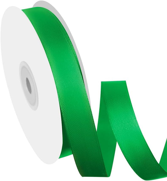 5/8" Width x 50 Yards Satin Fabric Ribbon, Green Ribbon Perfect for DIY Bows, Swags, Gift Wrapping, Craft, Flower Bouquet，Christmas and Party Decoration