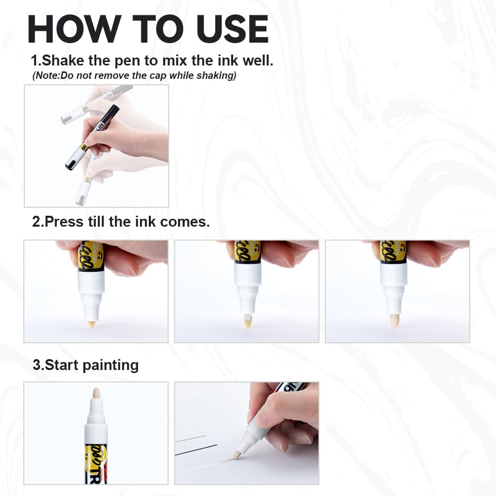 TRANSON 2 White Permanent Paint Markers for Fabric Rock Craft Diy Painting Medium Tip Oil Based Waterproof