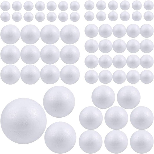 Pllieay 88 White Foam Balls - 6 Sizes, Polystyrene Craft Balls for DIY Art, Household and School Projects