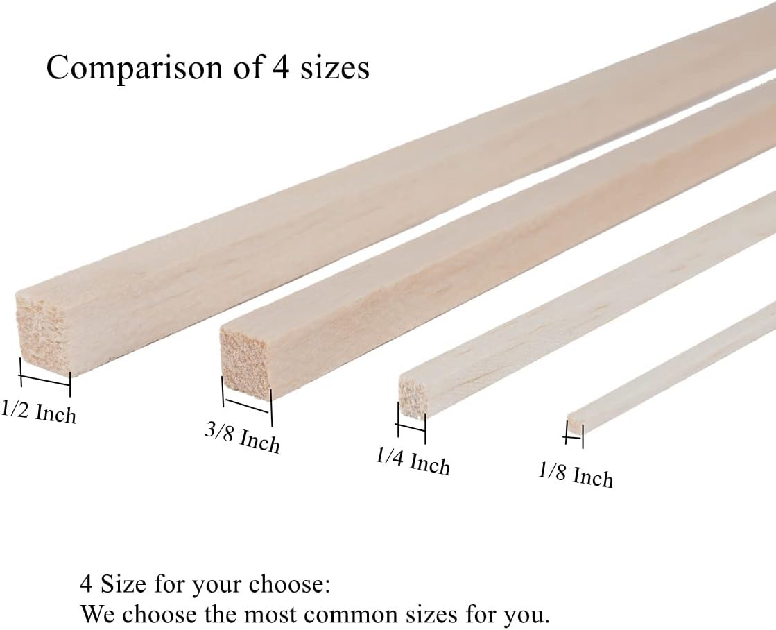 12 Pack Square Wood Dowel Rods 1/2x1/2x12 Inch Balsa Wood Sticks Natural Wood Color Unfinished Wood for Cricut Maker Make Models of House Airplane Ship Boat DIY Wooden(13x13x305mm)
