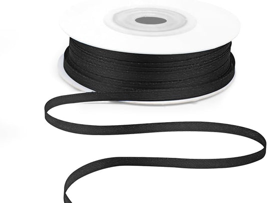KMER LIFE 1/8" Wide x 50 Yards Black Polyester Satin Ribbon, Perfect for Wedding Decor, Crafts, Gift Wrapping & Other Projects