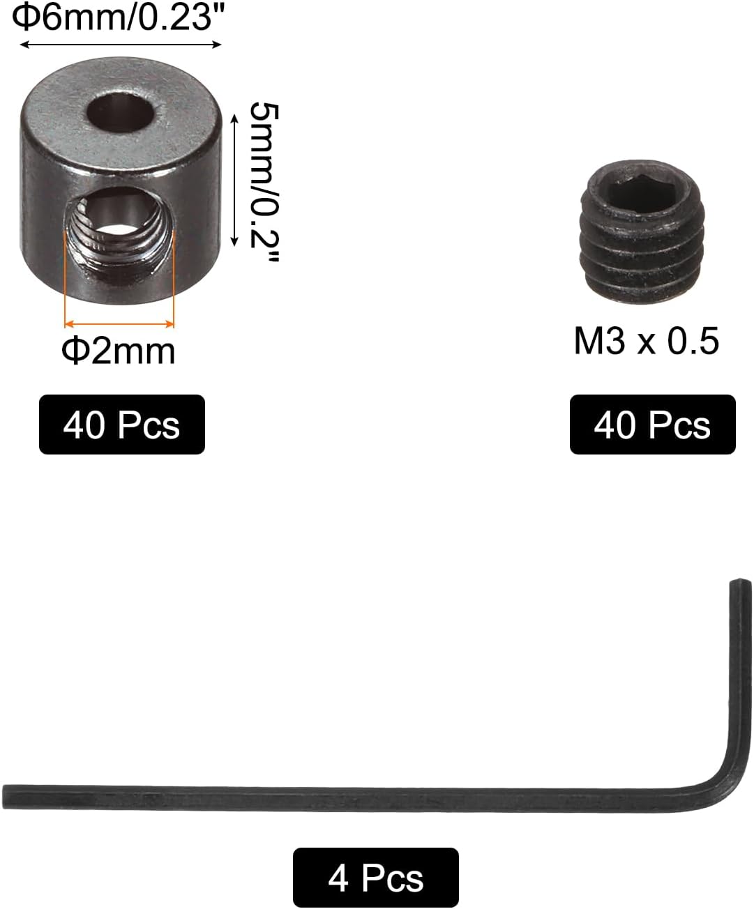 MECCANIXITY 40 Pcs Metal Locking Pin Backs, Locking Pin Keepers Clasp 5mm(H) with 4 Wrench Replacement in Storage Case for Badge, Brooch, Black Tone