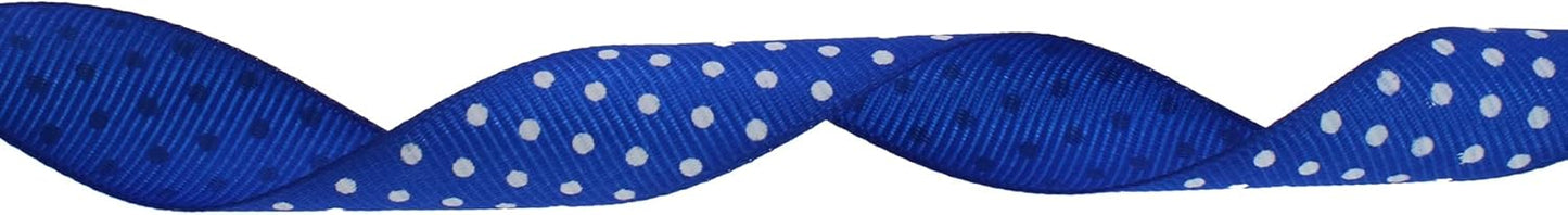 Polka Dot Grosgrain Ribbon 25 Yard Each Roll 100% Polyester (3/4", Royal Blue)