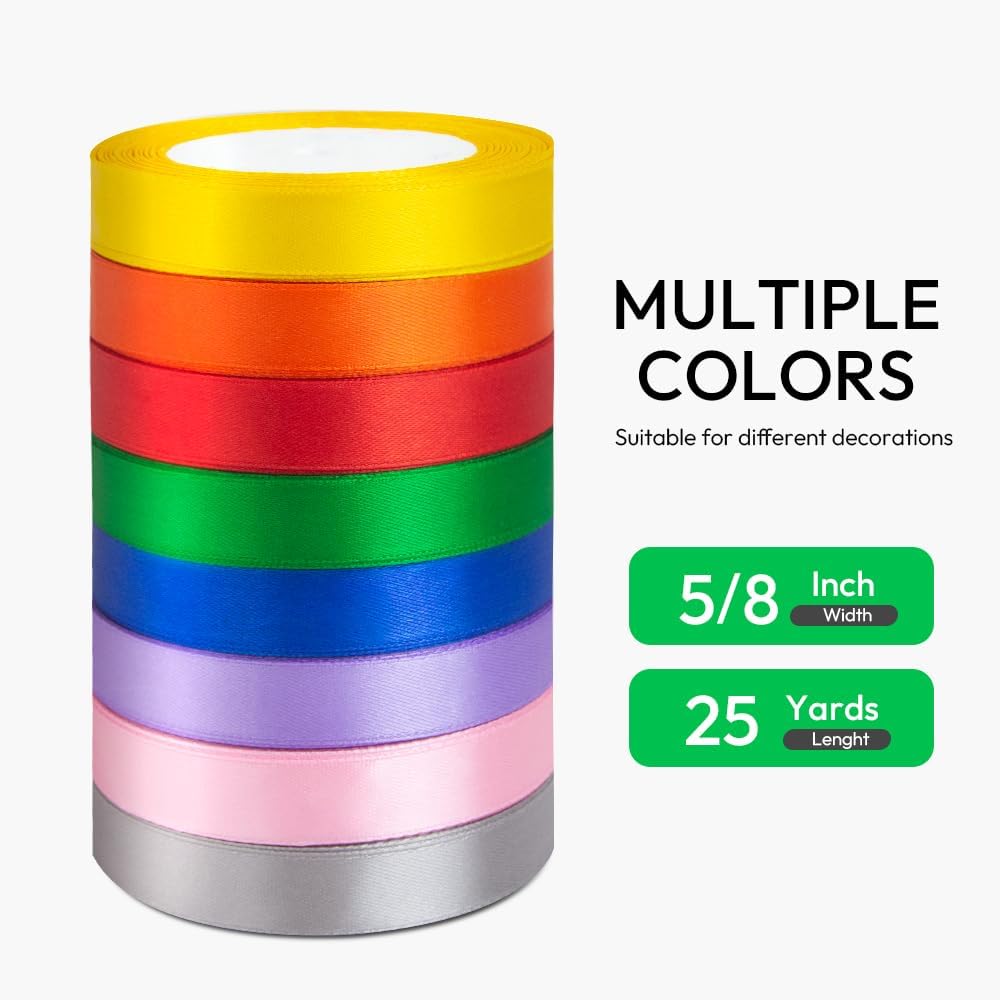 Wine Red Ribbon 5/8 Inches x 25 Yards, Wine Red Satin Fabric Silk Ribbon for Gift Wrapping, Bows Making, Floral Bouquets, Wreaths, DIY Handicrafts, Sewing Projects, Baby Shower and Wedding Party