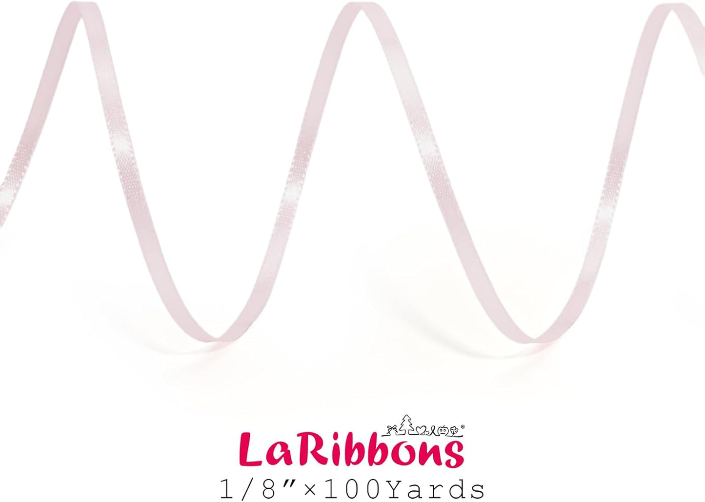 LaRibbons Light Pink Satin Ribbon 1/8 Inch 100 Yards Thin Luxury Double Faced Pink Silk Ribbon for Gift Wrapping Flower Bouquet Crafts Wedding BabyShower Decoration