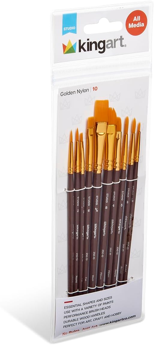 KINGART 10-Piece Paint Brushes, Acrylic Painting Brush Set, Watercolor Brushes, Acrylic Brushes for Oil Watercolor, Nail Miniature Detailing, and Rock Painting