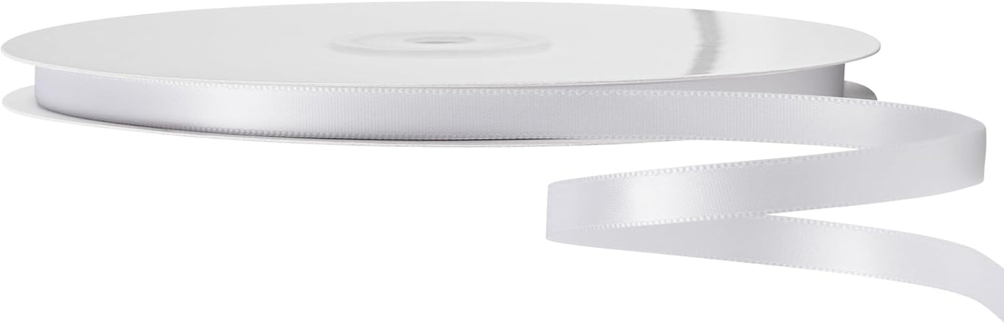 LIUYAXI White Double Faced Satin Ribbon, 3/8" X Continuous 100 Yards, Ribbons Perfect for Gift Wrapping Bows Bouquet Wedding Decor DIY Craft and More