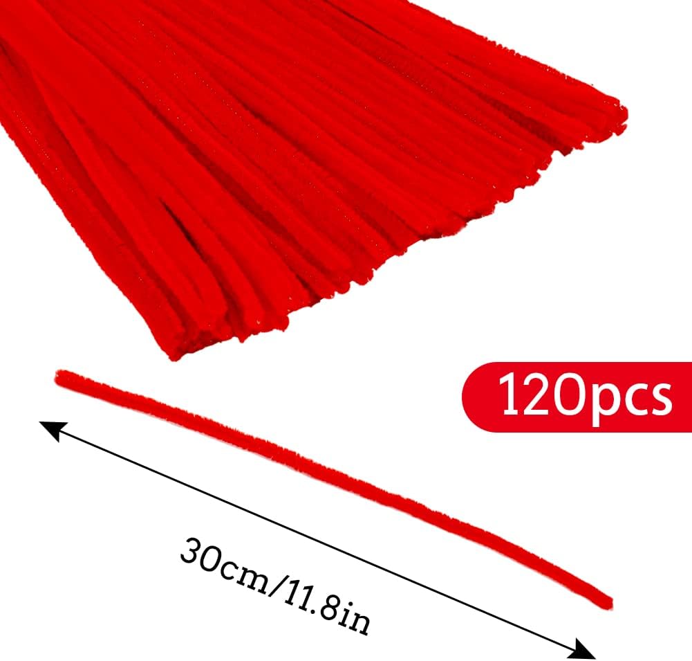 120 Pieces Pipe Chenille Stems, Red Chenille Stems Pipe Cleaners Pipe Cleaners DIY Projects Creative Crafts for Beginner Washington's Birthday Decorations (5 mm x 12 Inch)