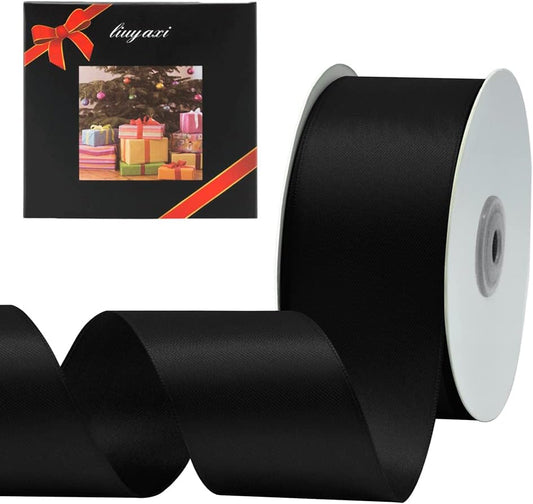 LIUYAXI Black Double Faced Satin Ribbon, 2" X Continuous 50 Yards, Fabric Ribbon Use for Bows Bouquet,Christmas Gift Wrapping,Floral Arrangement