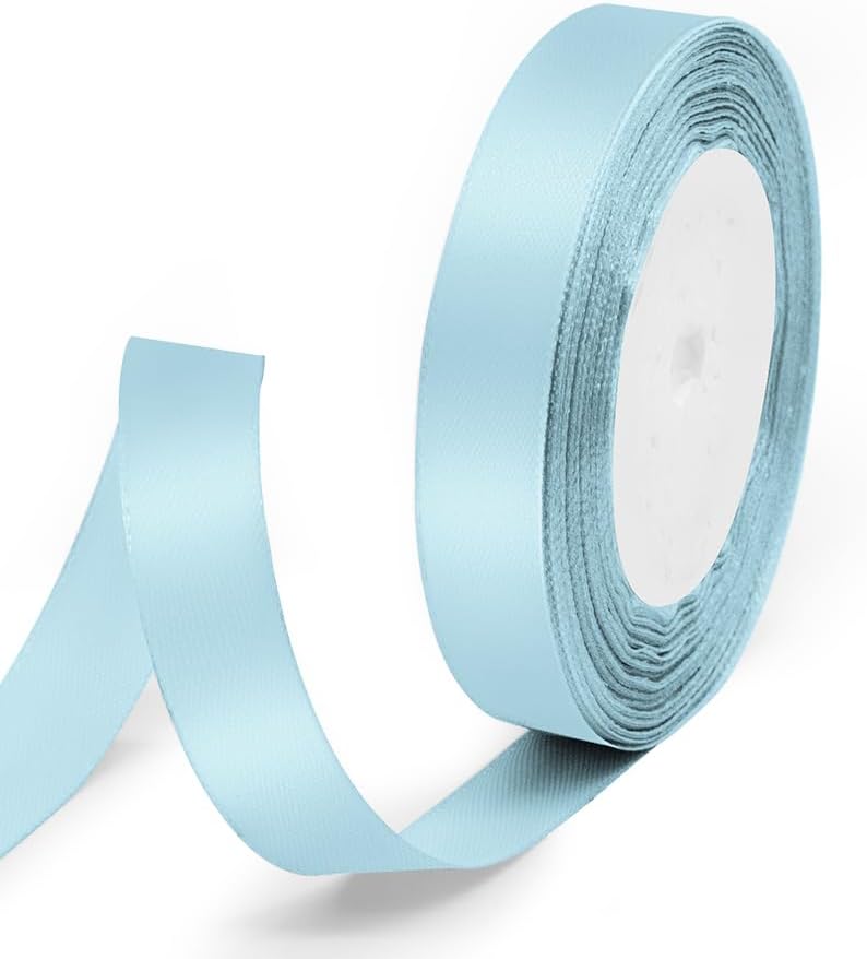 5/8" x 25 Yards Satin Ribbon, Light Blue Silk Ribbon Ideal for Gift Wrapping, Floral Bouquets, Crafts, Wedding Party Decorations, Christmas and Sewing Projects