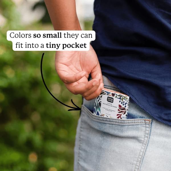 Viviva Colors Nano Watercolor Paint Set - 15 Metallic Watercolor Paints for Adults, Beginners, Artists, Hobbyists - Travel color palette, Vibrant & Handmade Mini Watercolor Kit with Mixing Palette