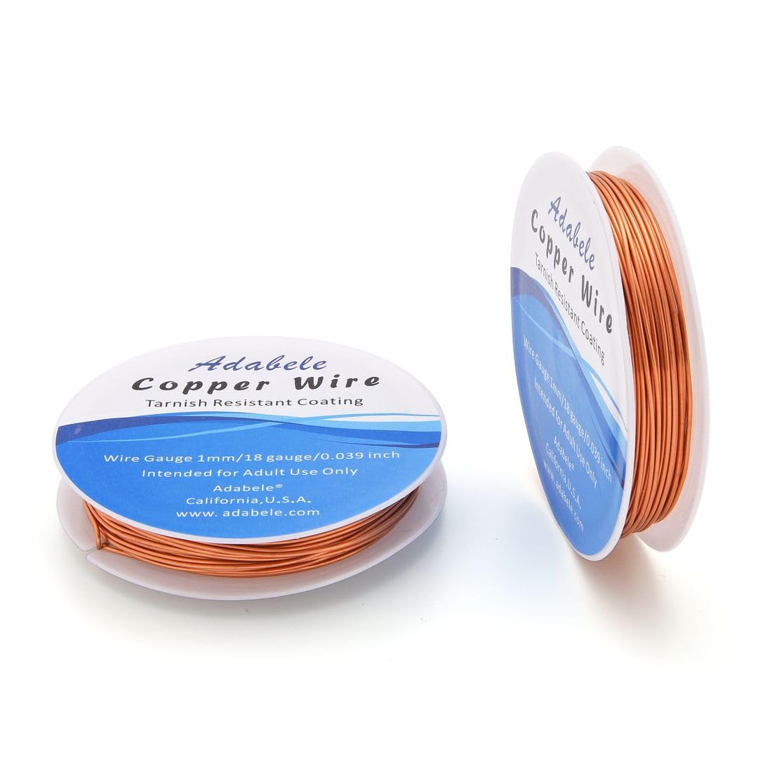 Adabele 65 Feet Premium Tarnish Resistant Round Bare Raw Jewelry Copper Wire Beading Wire Spool Bulk (1mm/18 Gauge) for DIY Craft Jewelry Making BF287-10