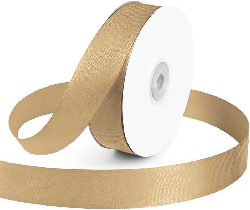 1 inch Wide x 50 Yards Champagne Gold Single Faced Polyester Satin Ribbon, Champagne Gold Satin Ribbon Perfect for Wedding Decor, Wreath, Crafts, Gift Wrapping & Other Projects (Champagne Gold)