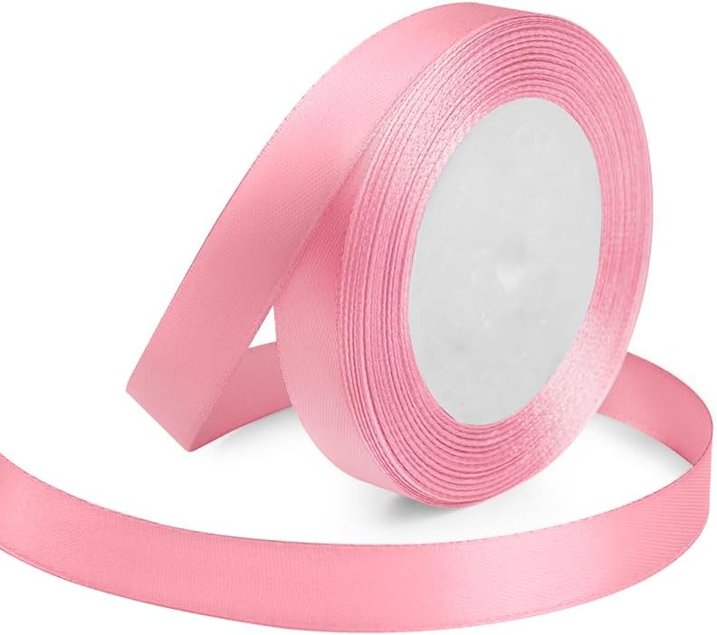 KMER LIFE Solid Color Light Pink Satin Ribbon, 5/8 Inches x 25 Yards Fabric Satin Ribbon for Gift Wrapping, Crafts, Hair Bows Making, Wreath, Wedding Party Decoration and Other Sewing Projects