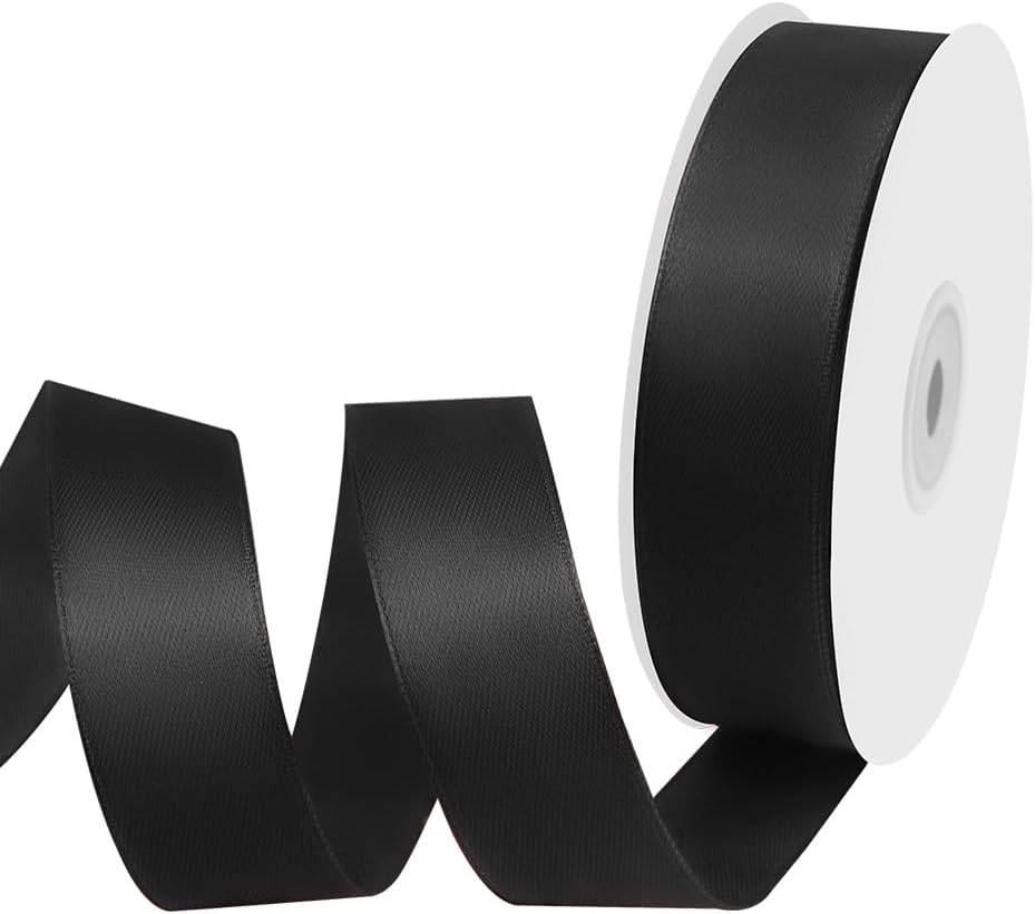 1" Width x 50 Yards Satin Fabric Ribbon, Black Ribbon Perfect for DIY Bows, Swags, Gift Wrapping, Craft, Flower Bouquet，Christmas and Halloween Party Decoration