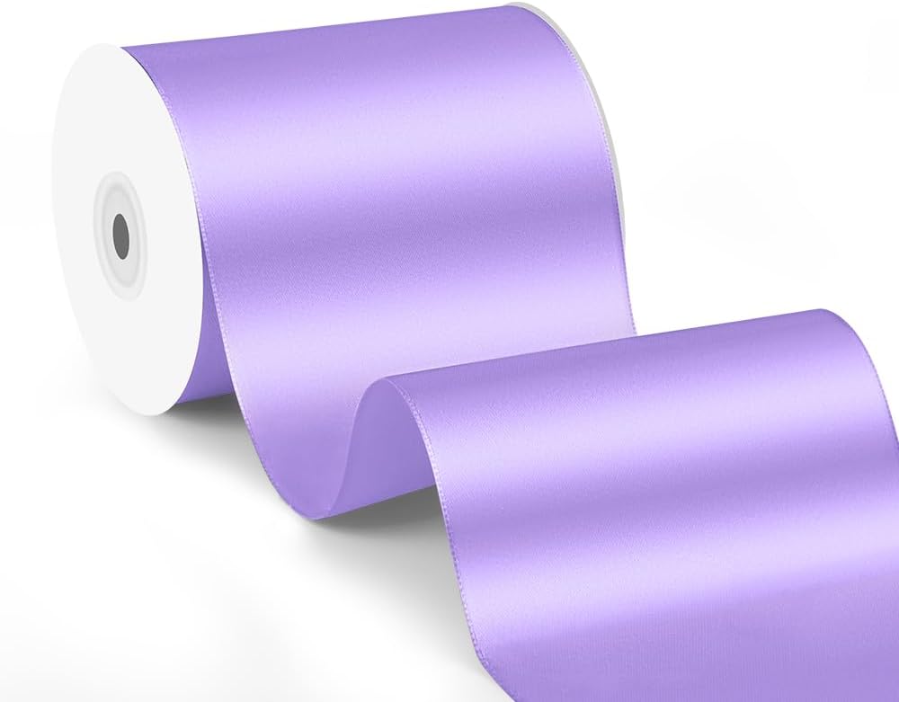 4" x 25 Yards Satin Ribbon, Light Purple Silk Ribbon Ideal for Gift Wrapping, Floral Bouquets, Crafts, Wedding Party Decorations, Christmas and Sewing Projects