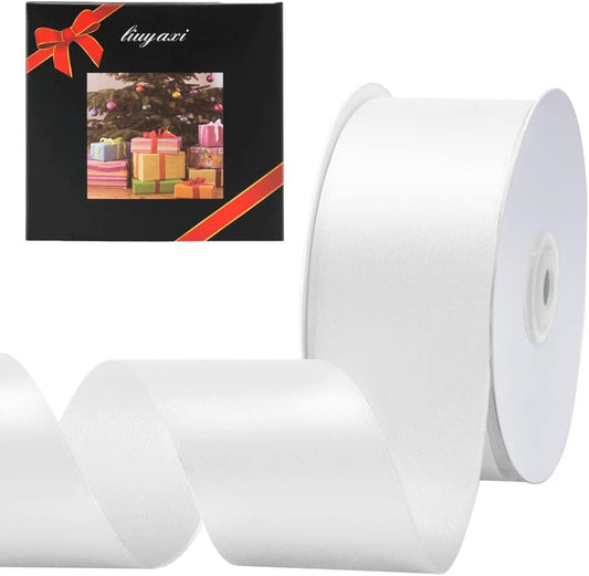 LIUYAXI White Double Faced Satin Ribbon, 2" X Continuous 50 Yards, Ribbons Perfect for Gift Wrapping Wedding DIY Craft Bow Making & Other Projects